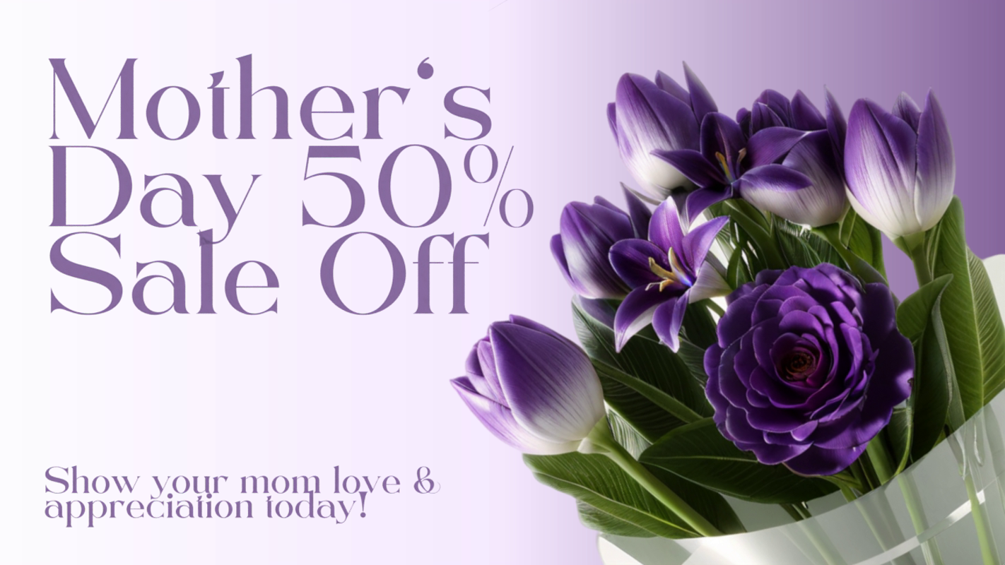 Mothers Day With Purple Flower Bouquet Sale Off Promotion Post 3D Template