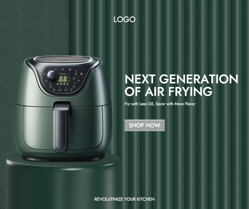 Air Fryer Advertising Banner Marketing Sage Green Themed 3D Template 3D Template
