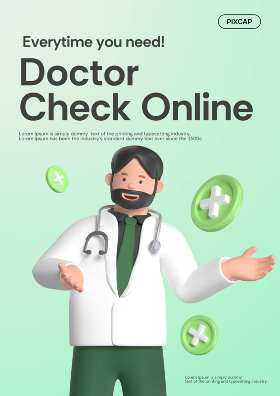 Doctor Check Online Promotion Post 3D Template