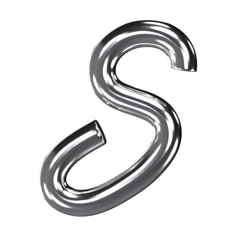 S  Letter 3D Shape Chrome Text 3D Graphic