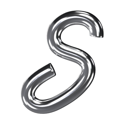 S  Letter 3D Shape Chrome Text 3D Graphic