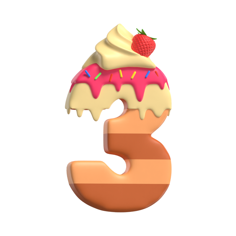 3D Number 3 Shape Cake Text 3D Graphic