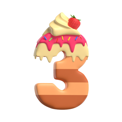3D Number 3 Shape Cake Text 3D Graphic
