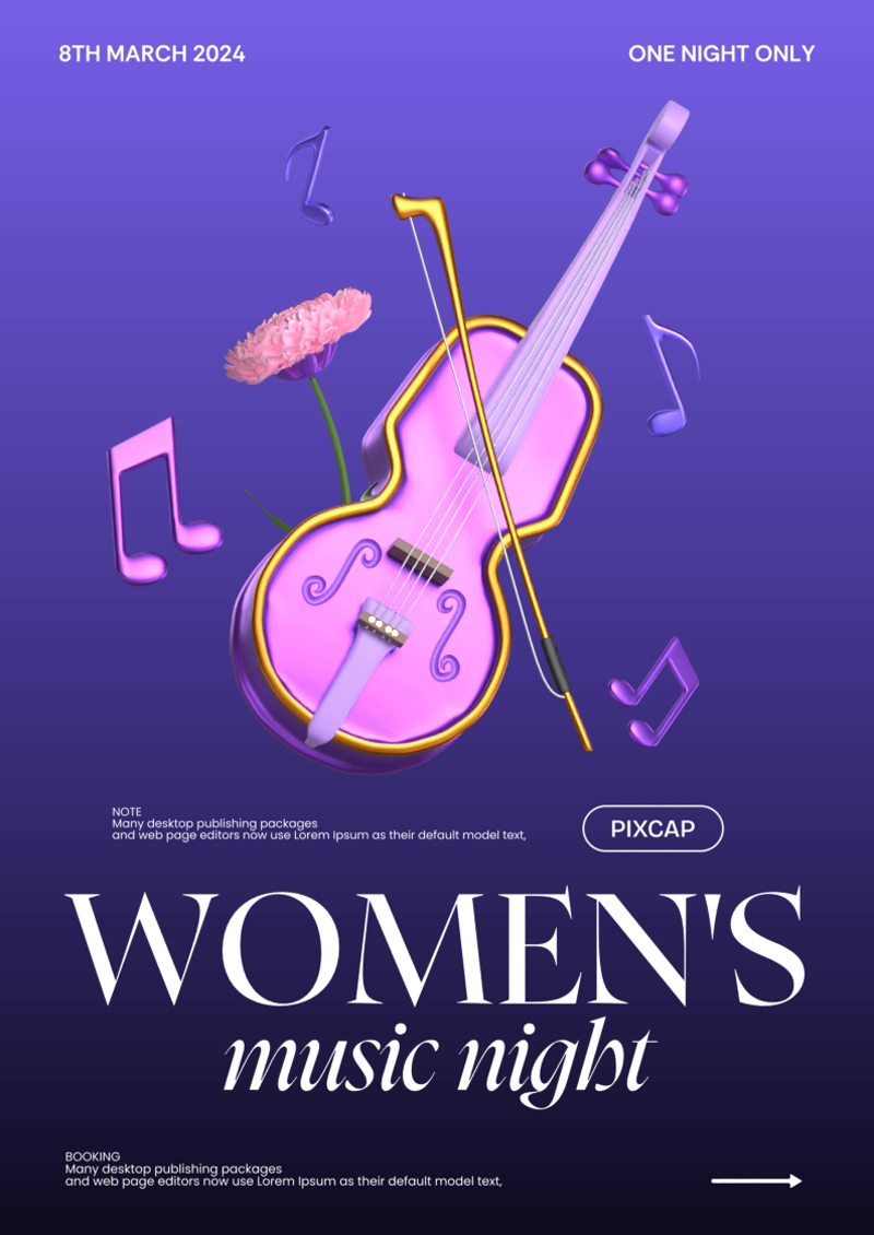 Women's Music Night Promotion Poster 3D Template 3D Template