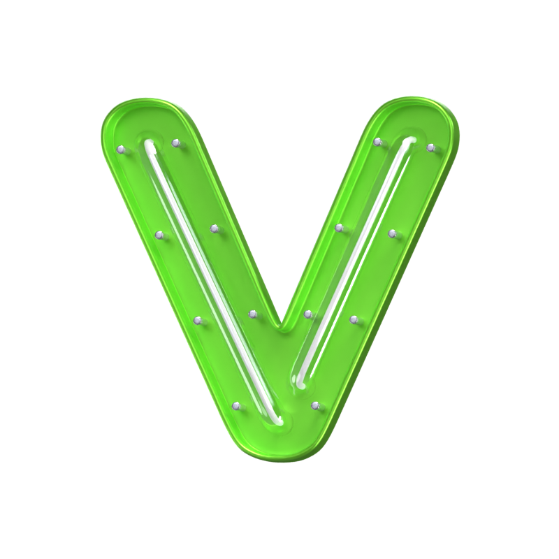 V  Letter 3D Shape Neon Text 3D Graphic