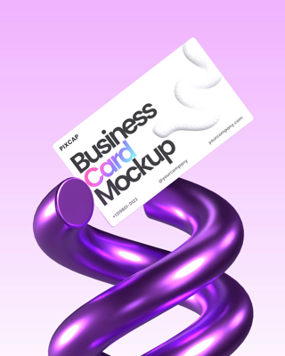 Animated Floating Business Card 3D Mockup With Twisted Podium 3D Template