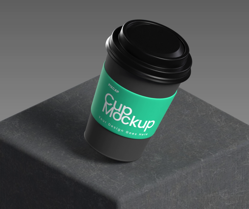 Static Coffee Cup 3D Mockup Over The Cube
