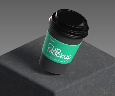 Static Coffee Cup 3D Mockup Over The Cube 3D Template
