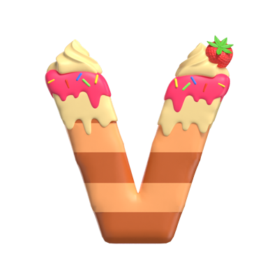 V  Letter 3D Shape Cake Text 3D Graphic