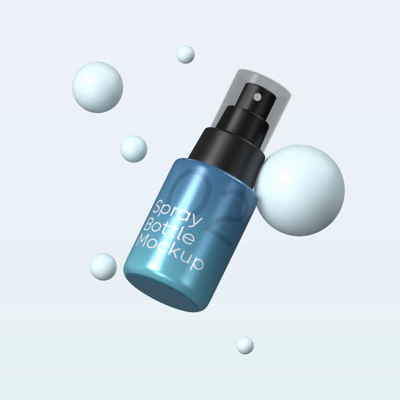 Spray Bottle Cosmetic 3D Mockup With Bubbles 3D Template