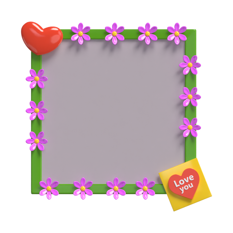 3D Polaroid  Full Of Flowers In the Frame Model 3D Graphic