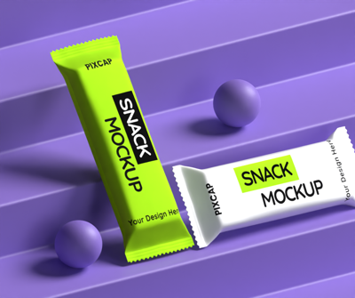 Static Long Snack Packaging 3D Mockup In The Stairs 3D Template