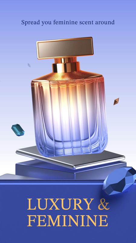 Luxury And Feminine Perfume Product Display With Diamonds Around And Podium 3D Template