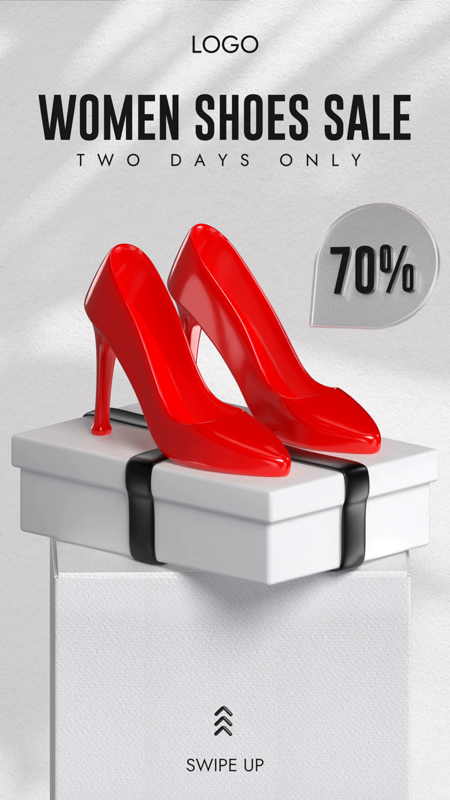 Women Shoe Sale Instagram Story Simple Modern Red Black White 3D Template