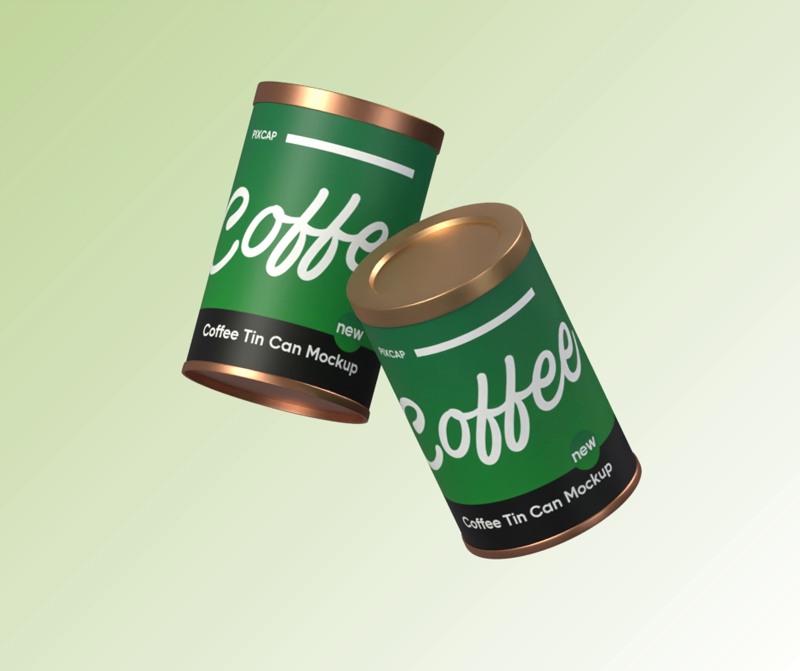 Two Coffee Tin Cans 3D Mockup Floating