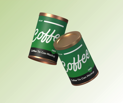 Two Coffee Tin Cans 3D Mockup Floating 3D Template