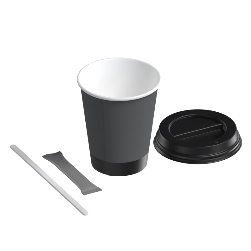 Paper Coffee Cup Sugar Stick Lid 3D Package