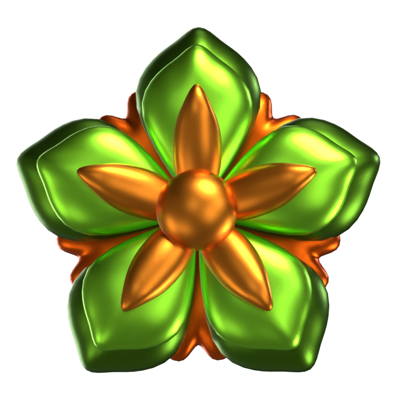  3D Flower Shape Green  Five Petals 3D Graphic