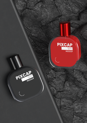 Perfume Bottle On Volcanic Rock Base 3D Mockup 3D Template