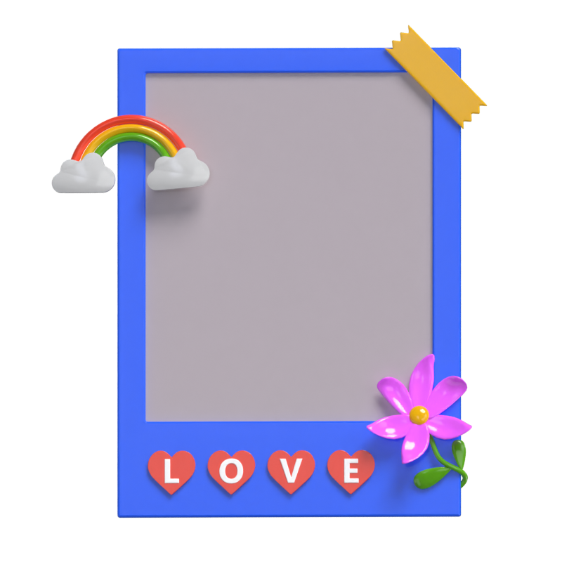 3D Polaroid mit Regenbogenwolken Modell 3D Graphic