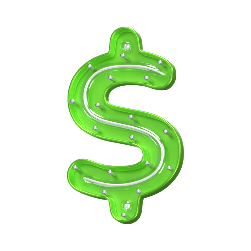 Dollar Symbol 3D Form Neon Text 3D Graphic