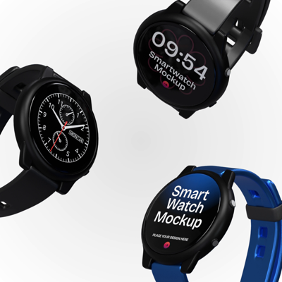 Three Smartwatches 3D Mockup 3D Template