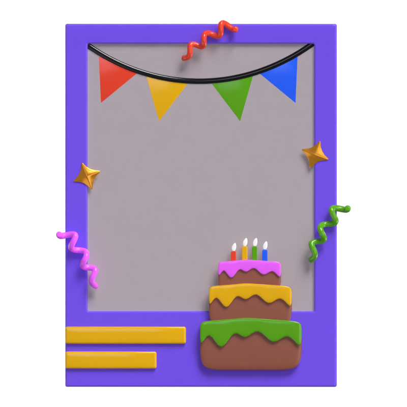 3D Polaroid With Birthday Cake Model 3D Graphic