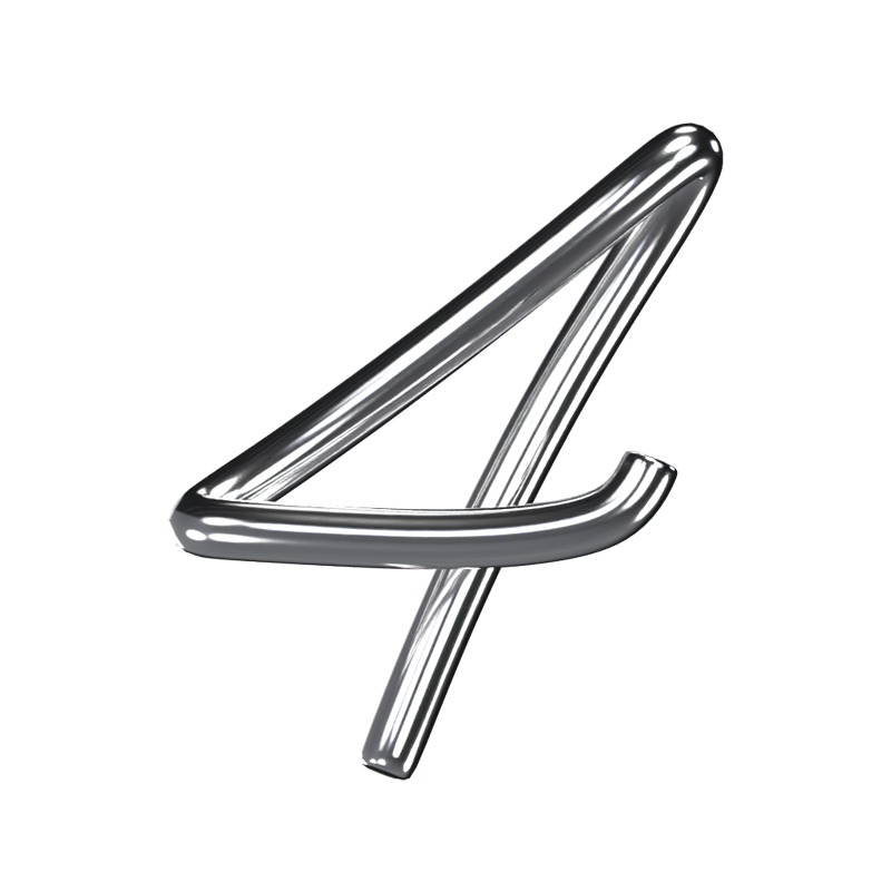 3D Number 4 Shape Chrome Text 3D Graphic