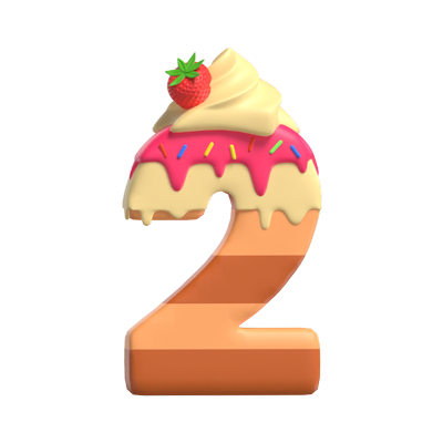 3D Number 2 Shape Cake Text 3D Graphic