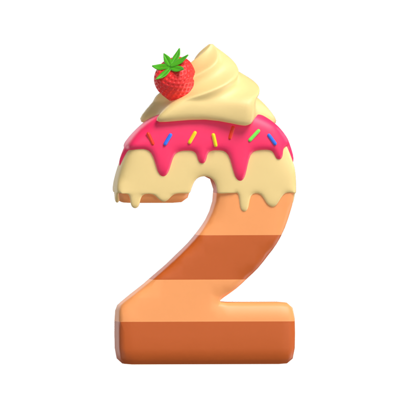 3D Number 2 Shape Cake Text 3D Graphic