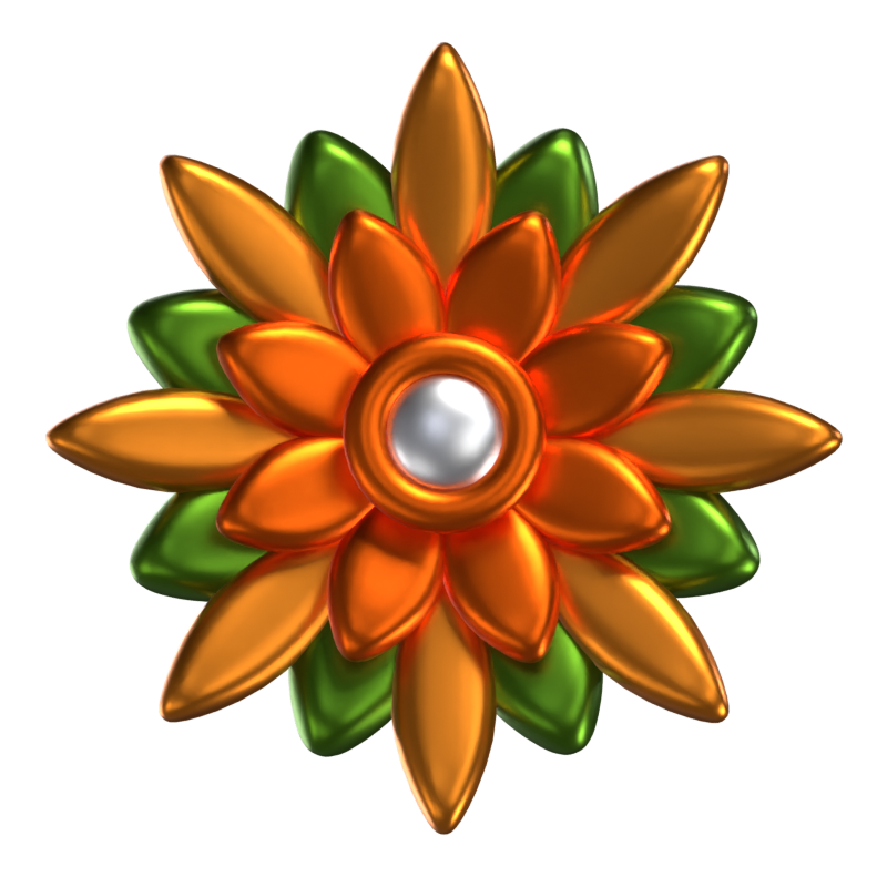 Forma de flor en 3D Una combinación de verde y naranja 3D Graphic