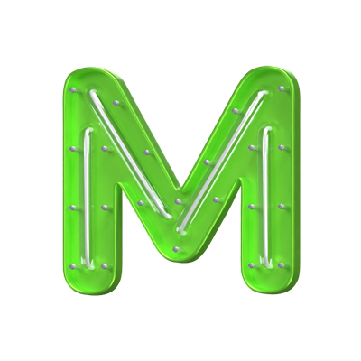 M  Letter 3D Shape Neon Text 3D Graphic