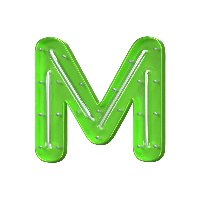 M  Letter 3D Shape Neon Text 3D Graphic