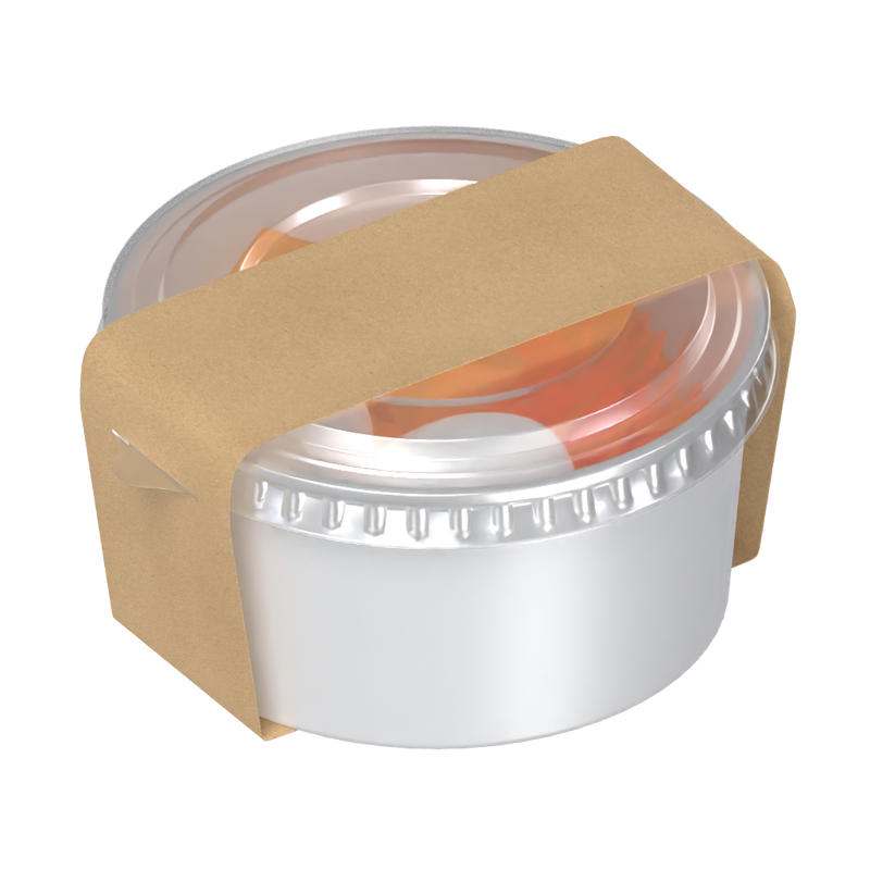 3D Plastic Round Food Container With Paper Label 3D Graphic