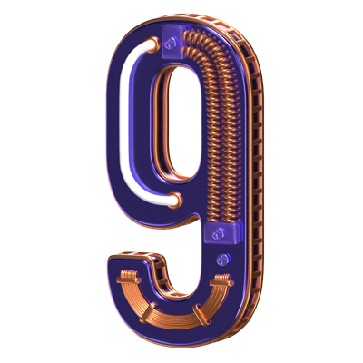 3D Number 9 Shape  Condensed Future Text 3D Graphic