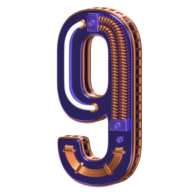 3D Number 9 Shape  Condensed Future Text 3D Graphic