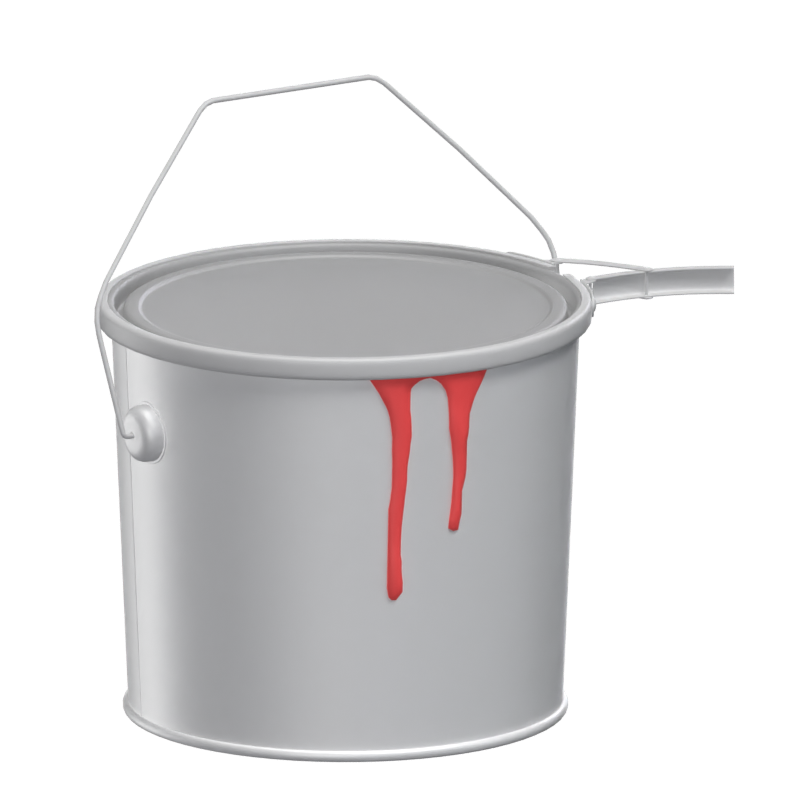 Round Blank Paint Bucket With Opened Lock 3D Model Dripping Paint