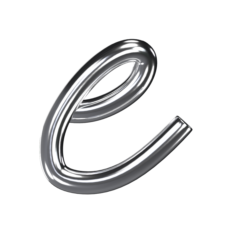 E  Letter 3D Shape Chrome Text 3D Graphic