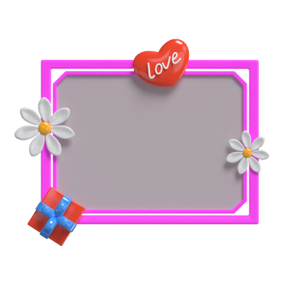 3D Polaroid  With Gift Flower Decoration And Hearts Model 3D Graphic