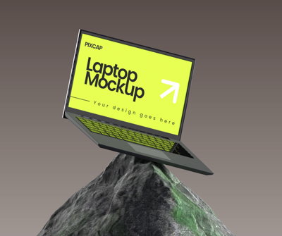 Static Notebook Mockup Over The Realistic Rock 3D Template