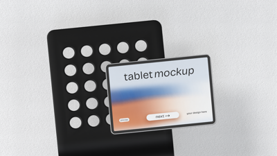 Tablet 3D Mockup With Minimalist Set Up 3D Template