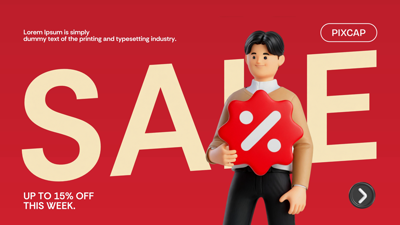 Sale Promotion Post With A Guy Holding Sale Symbol 3D Template 3D Template