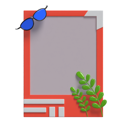 3D Polaroid  With Glasses And Leaves Model 3D Graphic