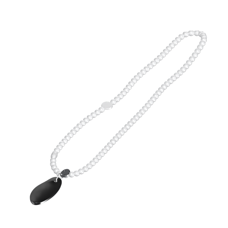 White Beads Necklace With Plaque Ornament 3D Model