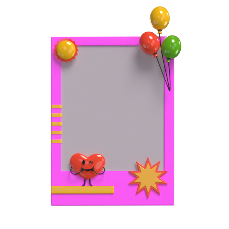 3D Polaroid  Decorated With Three Balloons Model 3D Graphic