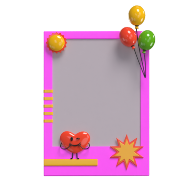 3D Polaroid  Decorated With Three Balloons Model 3D Graphic