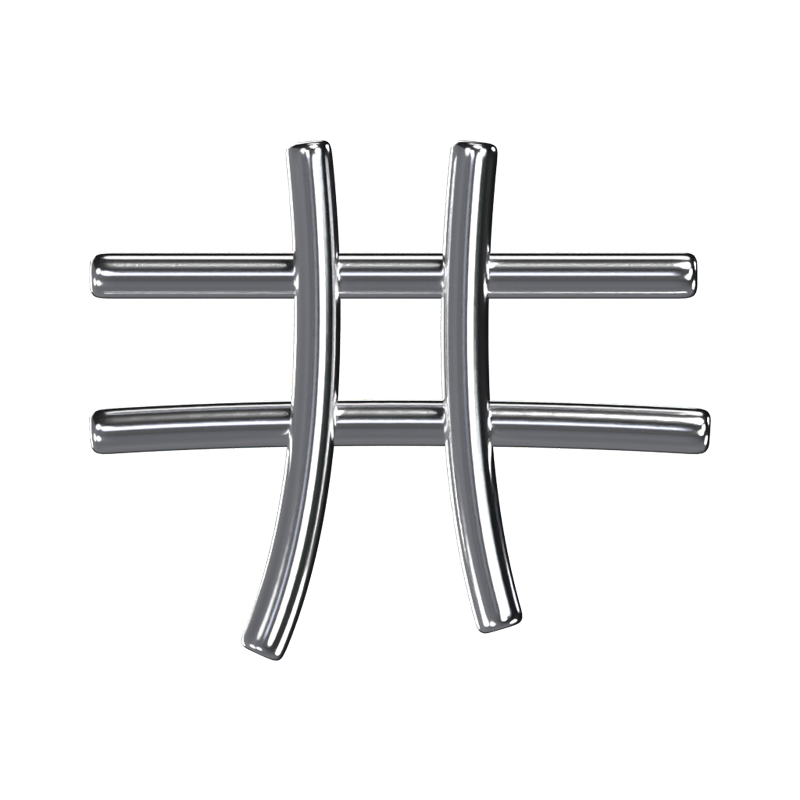 Hashtag Symbol 3D Shape Chrome Text