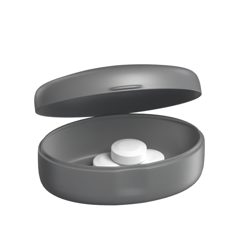 Opened Oval Shaped Pill Box 3D Model With Pills Inside