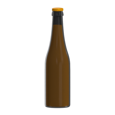 3D Glass Beer Bottle Model Long Elegant Neck And Golden Cap 3D Graphic