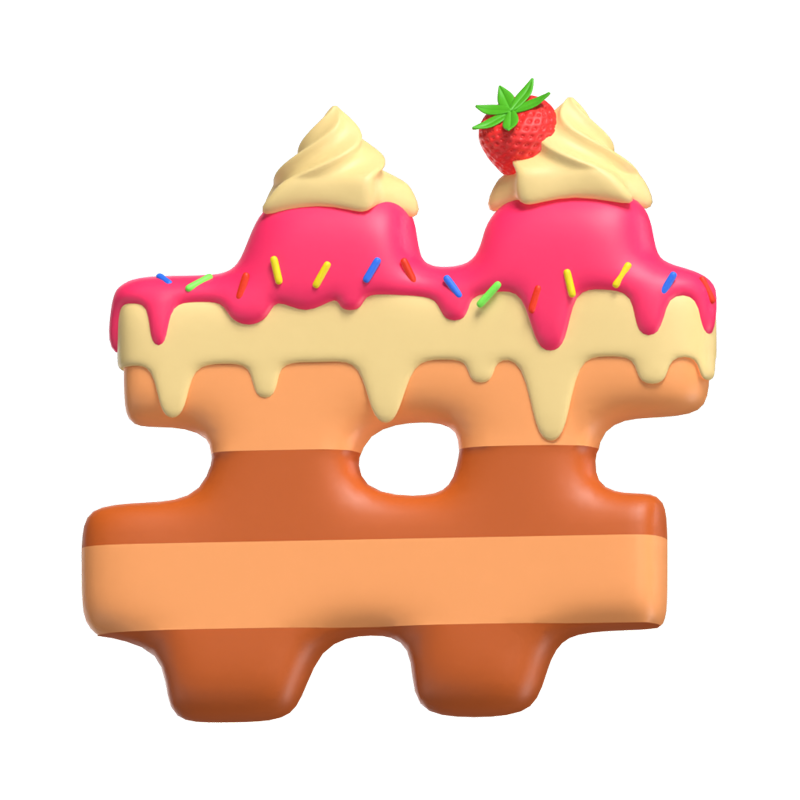 Hashtag Symbol 3D Shape Cake Text 3D Graphic
